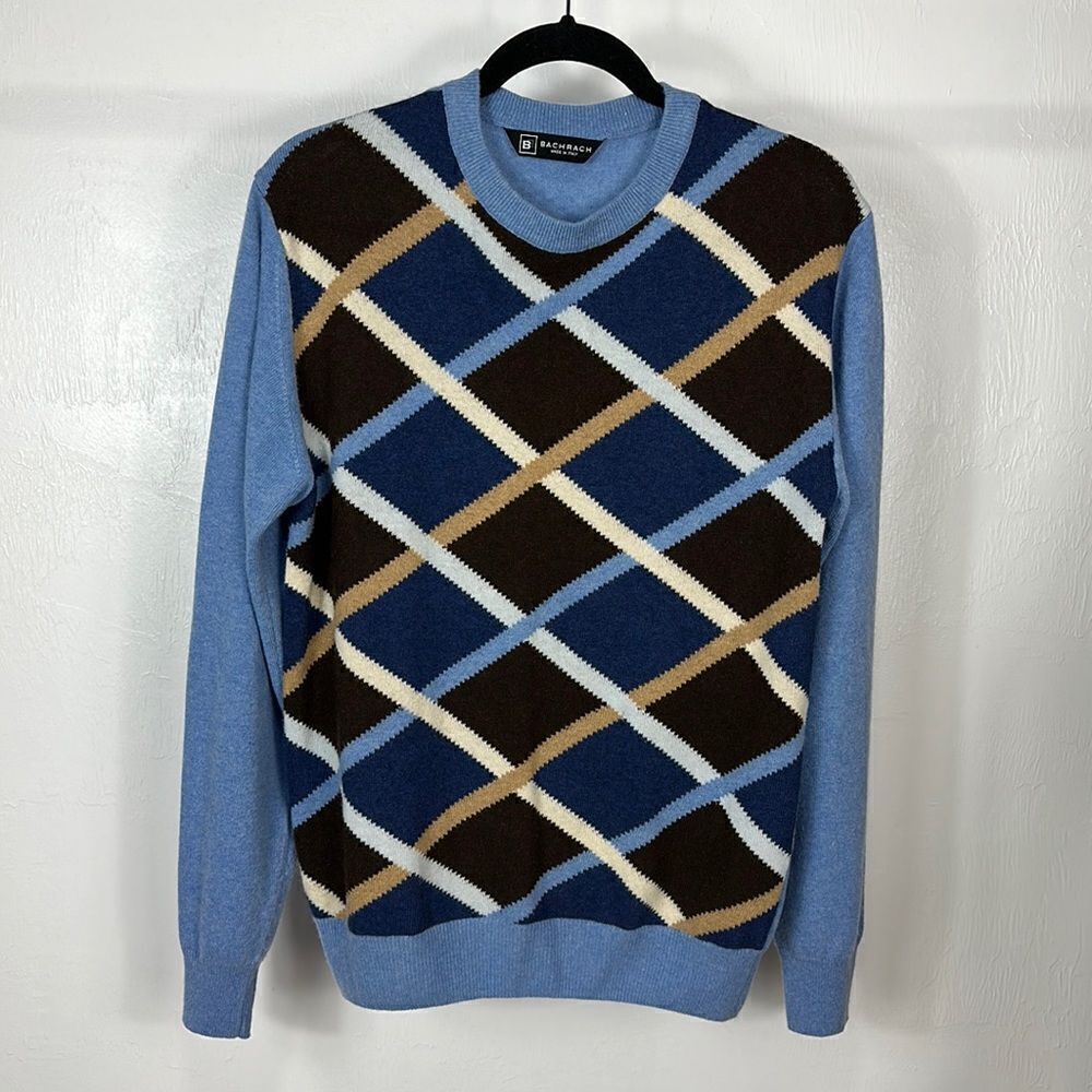 Bachrach Blue Cashmere Blend Crew Neck Pullover Sweater Size S